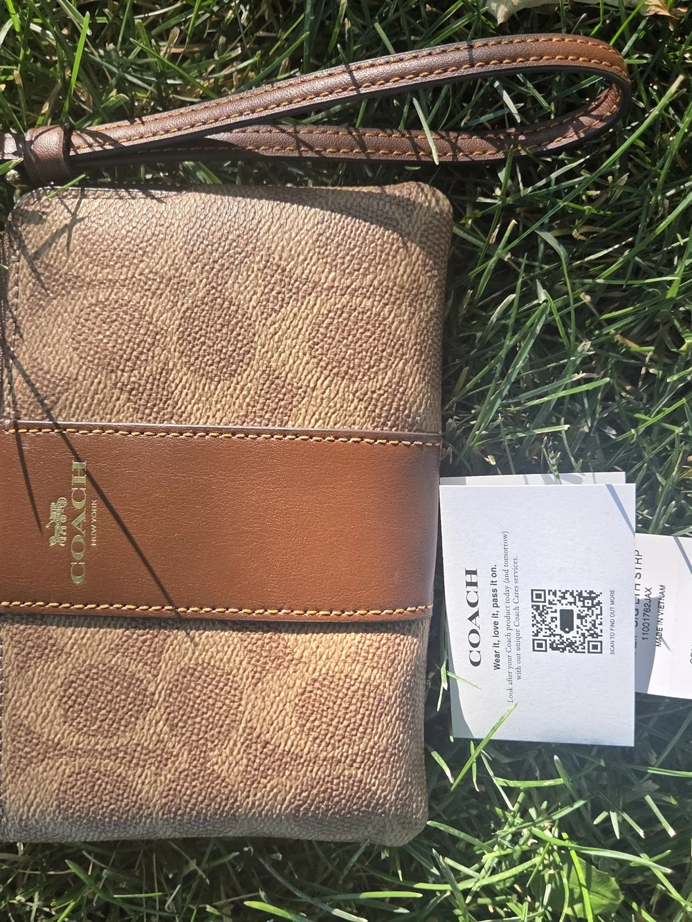 Coach Tan and Brown Signature Wristlet
